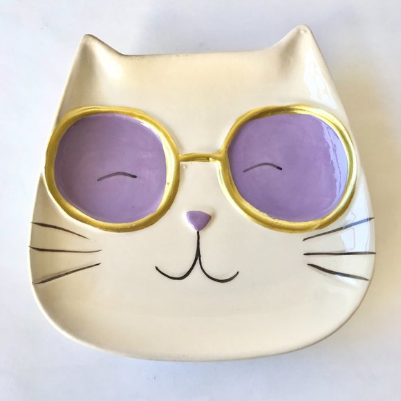 Ceramic Cat Trinket Dish Jewelry Tray Soap Dish Pink Blue Purple Cream Kitty - Picture 3 of 15